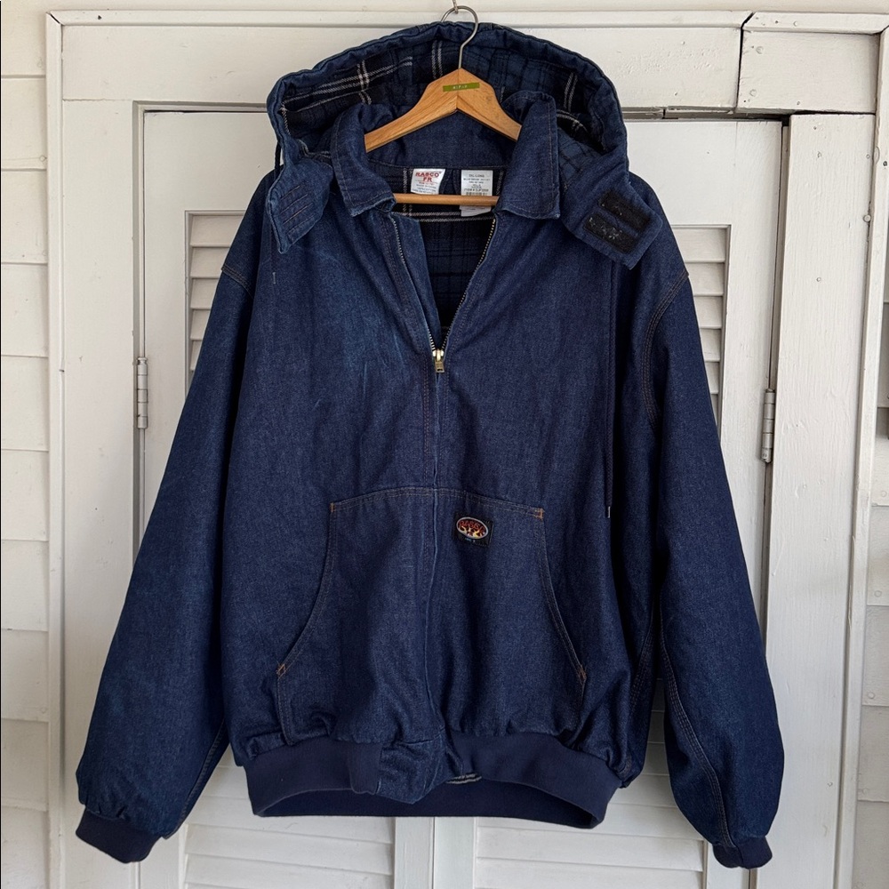 Rasco FR Blue Denim Flannel Lined Hooded Jacket Mens 2XL Long/Tall HRC2 101767 - Picture 1 of 6